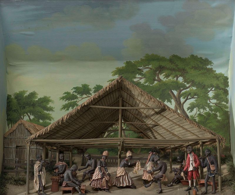 Diorama of a Du, a dance celebration on the plantation by Gerrit Schouten, oil painting