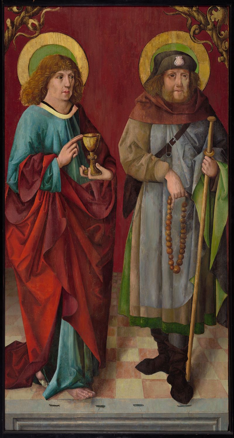 Religious oil on panel by Bartholomäus Zeitblom depicting Saint John and Saint James.