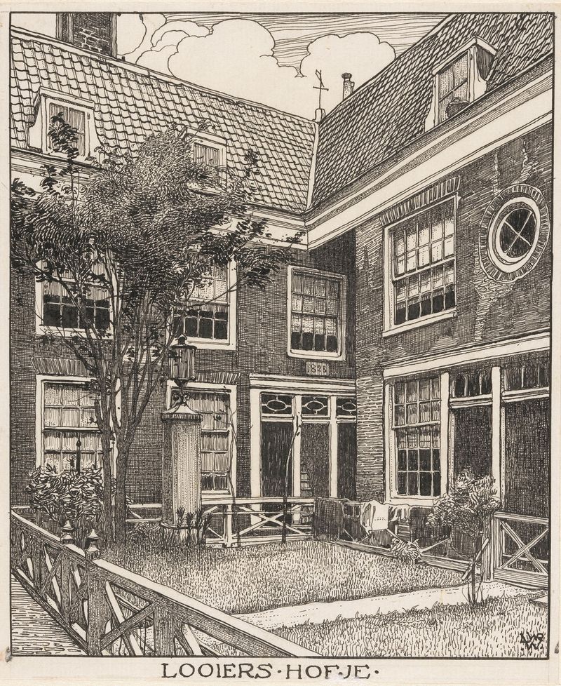Escena botánica en Looiers Hofje te Amsterdam de Willem Wenckebach, medio desconocido.