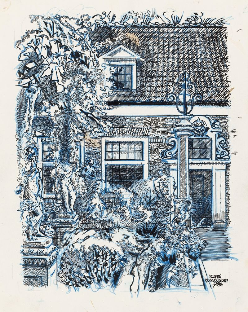 Dutch Golden Age architecture by Martin Monnickendam, depicting a tranquil waterway.