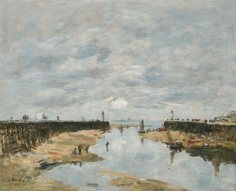 Paisaje de playa en marea baja, óleo sobre lienzo de Eugène Boudin
