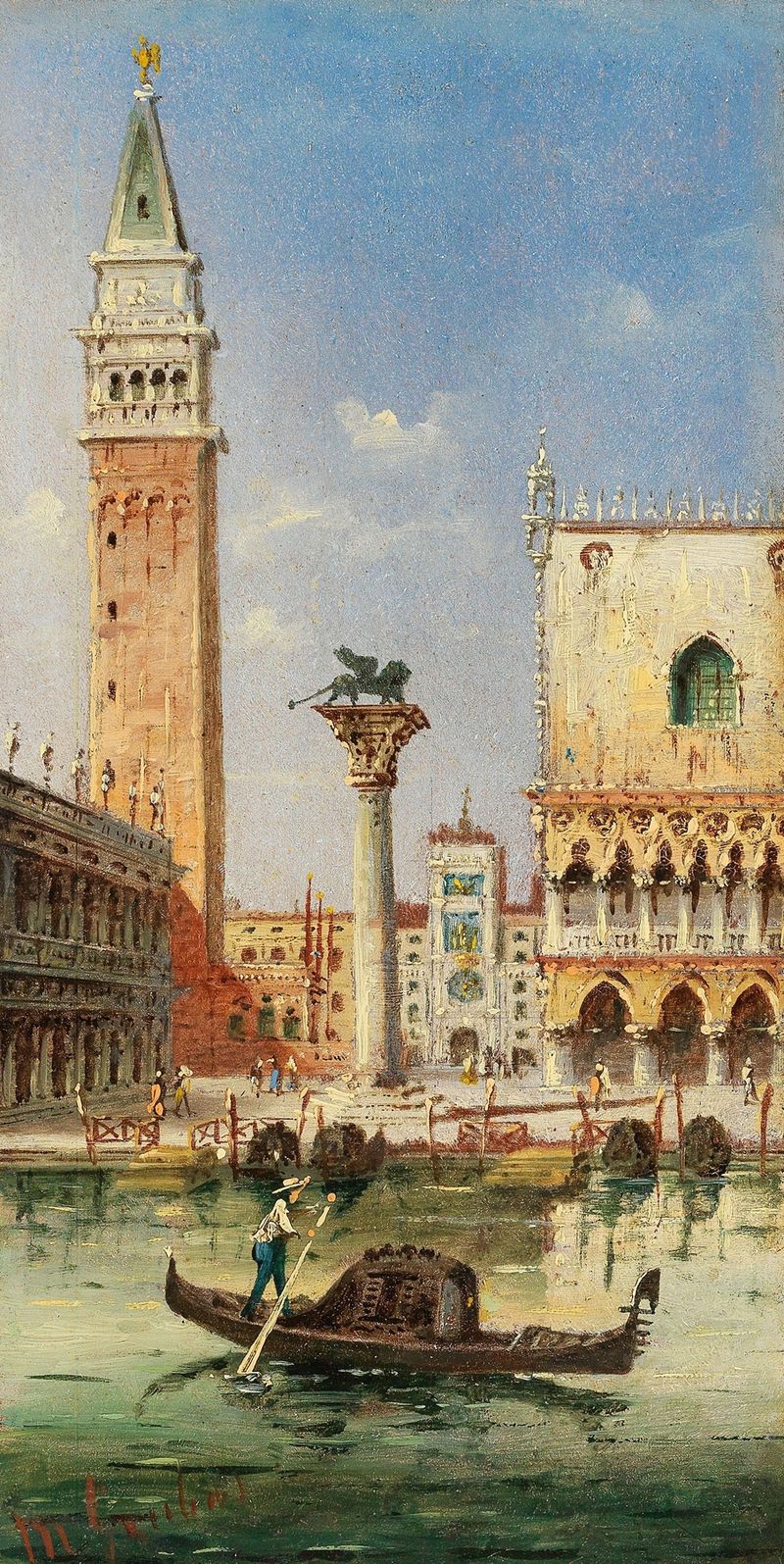 A view of St Mark’s Column and the Campanile, oil painting by Marco Grubacs