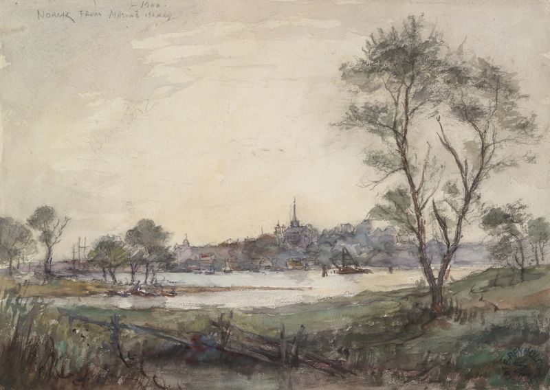 Paisaje costero con aguas cerúleas y luz solar, óleo sobre lienzo de Reynolds Beal