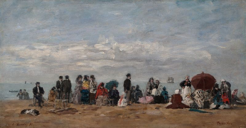 Pintura a óleo de banhistas na praia por Eugène Boudin