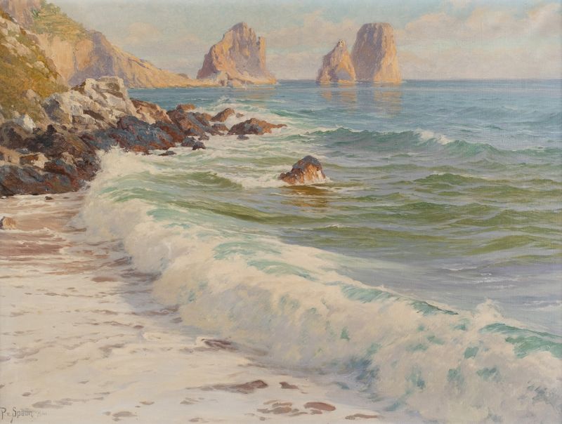 Coast at Capri with Faraglioni rocks, oil on canvas by Paul Von Spaun