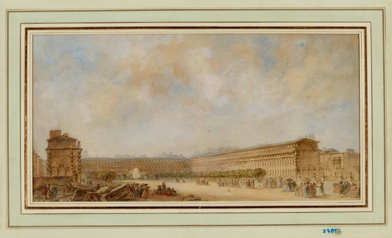 Oil painting of Palais Royal in 1789 by Jean Baptiste Maréchal
