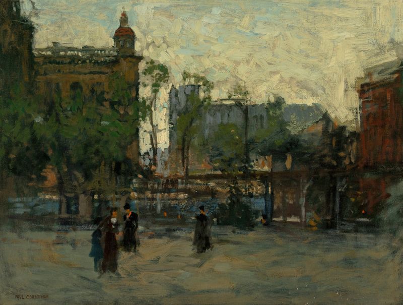Early Evening, Empire Park, New York by Paul Cornoyer, oil on canvas, depicting a warm park scene.