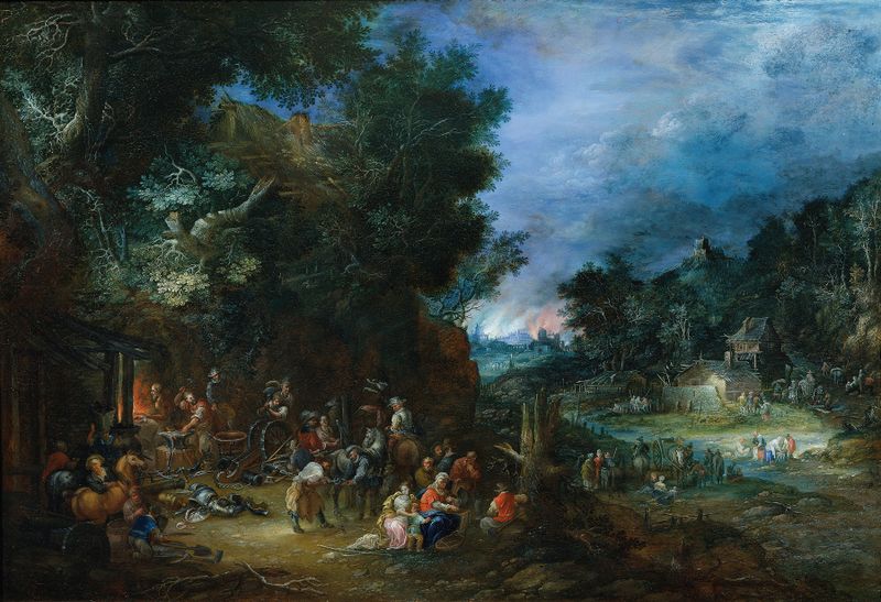 Figurative expressionism by Johann Jakob Hartmann, Das Feuer, depicting vibrant colors of turmoil.