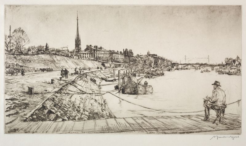 Rouen by Muirhead Bone, impressionism, depicting urban architecture with light and shadow