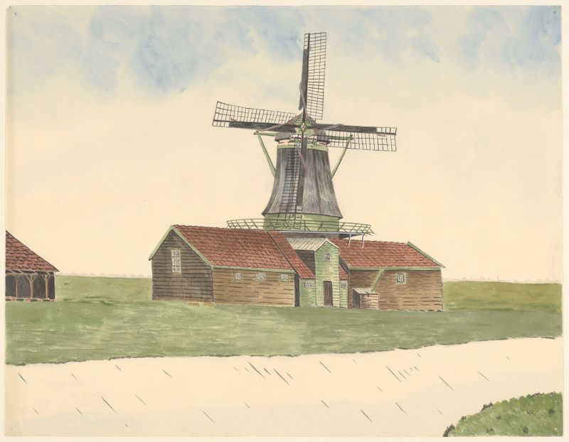 Paisaje con molino de viento y nubes en espiral, óleo sobre lienzo de Johannes Nicolaas Eijman