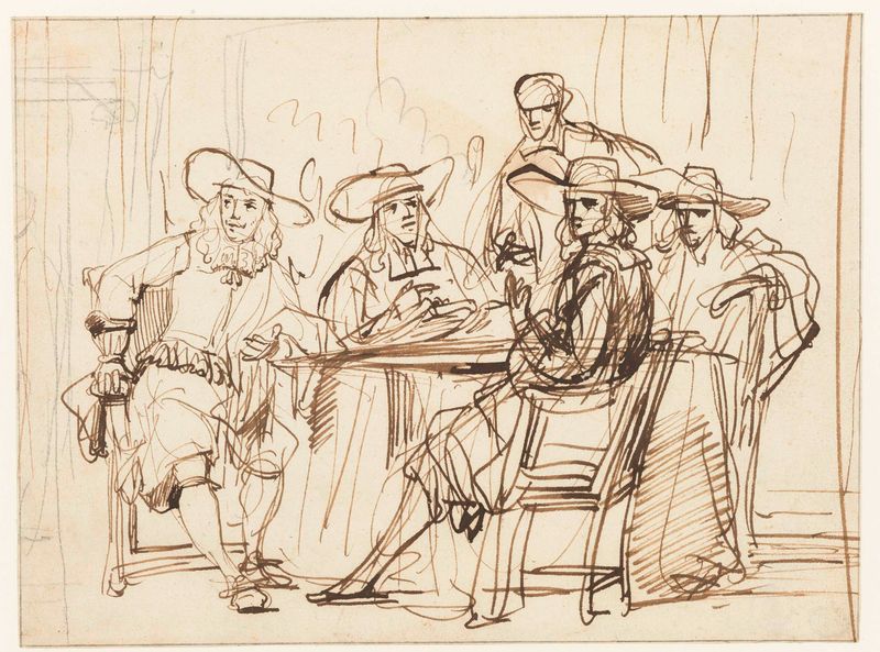 Historical scene with officers of the Coopers’ and Wine-Rackers’ Guild, oil painting by Gerbrand van den Eeckhout
