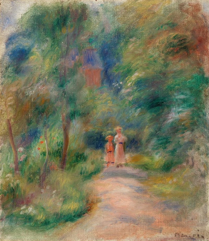 Dos figuras en un sendero en la naturaleza, pintura al óleo de Pierre-Auguste Renoir