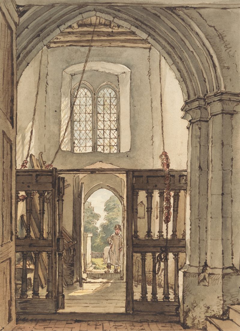 Interior of the Belfry, Bushey Church by William Henry Hunt, oil painting