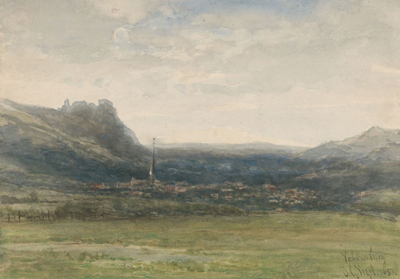 Landscape of Gezicht op Valkenburg, Limburg by Johannes Gijsbert Vogel, oil painting