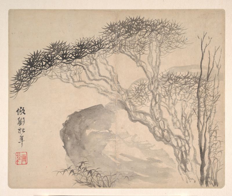 Paisagem de Mei Qing, com cores vibrantes e um horizonte sereno.