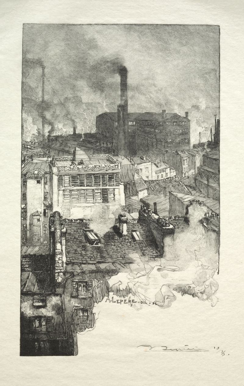 Quartier des Gobelins gravura de Auguste Louis Lepère mostrando a arquitetura de Paris