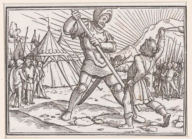 David verslaat Goliath de Hans Holbein (II), obra en papel que muestra a David sobre Goliat.