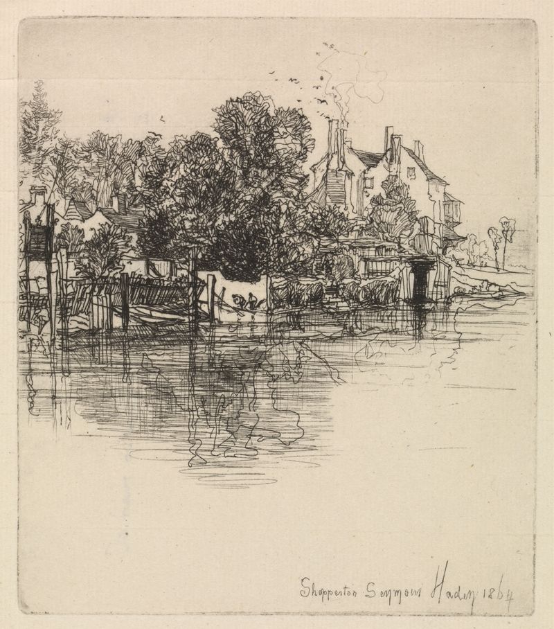 Paisaje con un río reflejando luz, grabado de Francis Seymour Haden