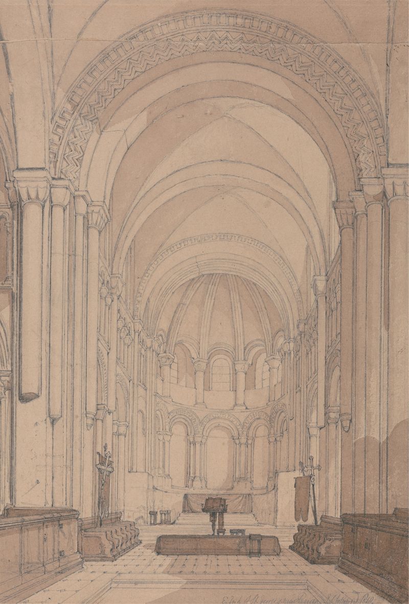 Extremo este de la iglesia abacial de San Jorge de Bocherville, arquitectura de John Sell Cotman