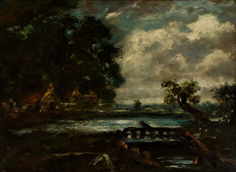 Study for ‘The Leaping Horse’ de John Constable, óleo sobre tela mostrando um cavalo saltando em um ambiente natural.