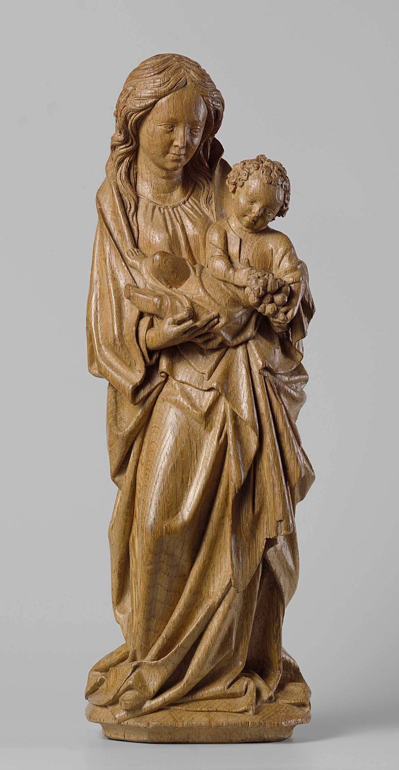 Escultura Virgem e Criança de Adriaen van Wesel, esculpida em carvalho