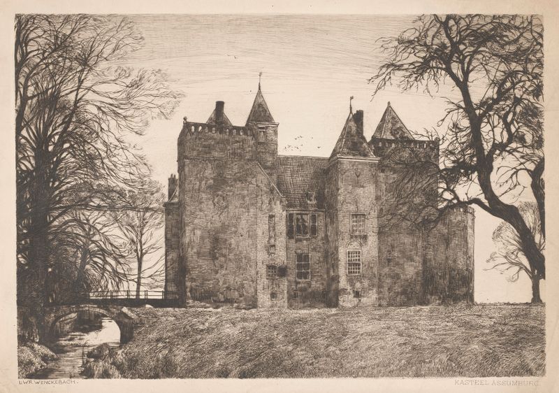 Kasteel Assumburg de Willem Wenckebach, óleo sobre lienzo que muestra un paisaje tranquilo con un castillo.