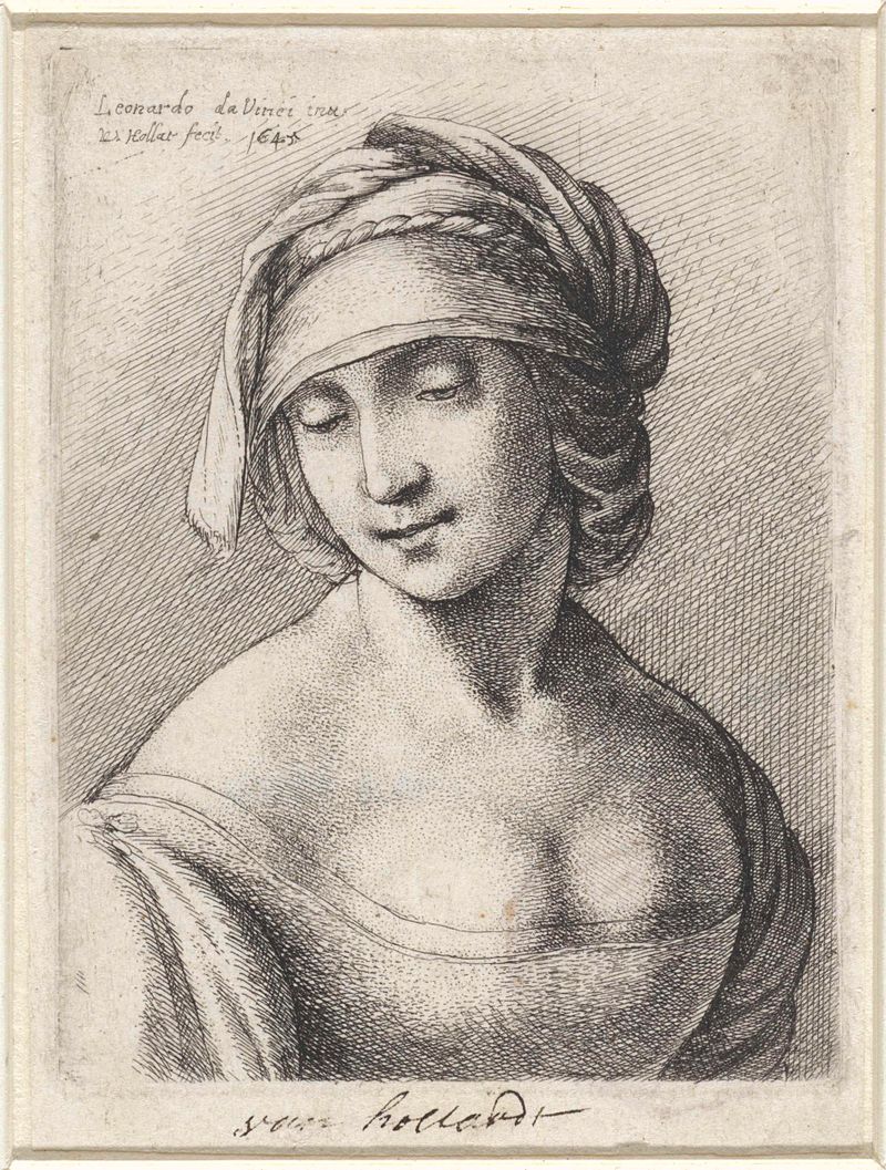 Gravura figurativa de Wenceslaus Hollar representando uma figura delicada em uma vestimenta fluida