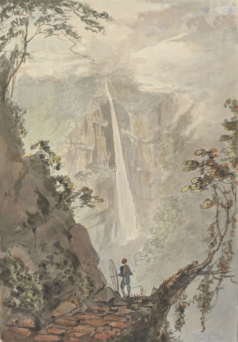 Paisagem com montanhas e um rio, óleo de Samuel Davis