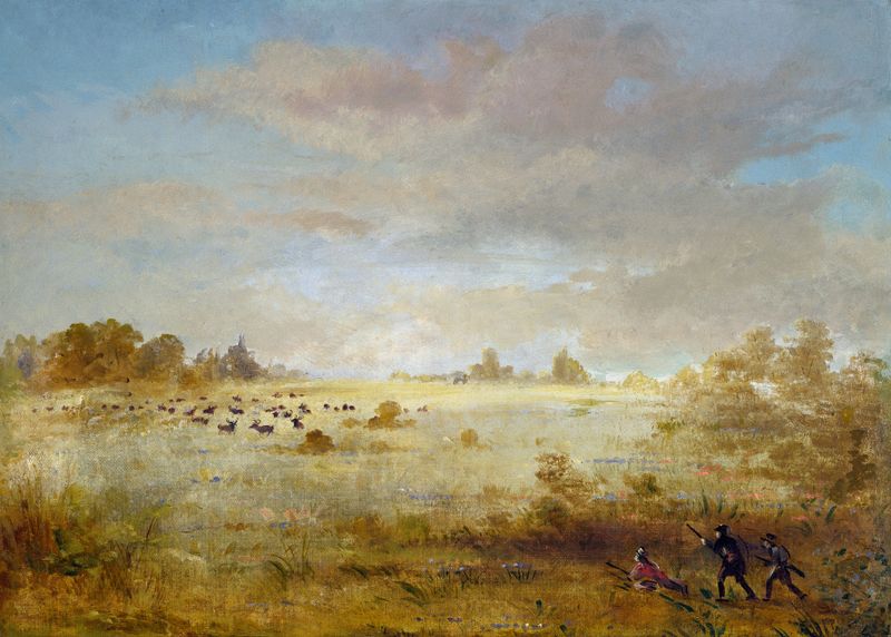 Elk Grazing on an Autumn Prairie, pintura a óleo de George Catlin