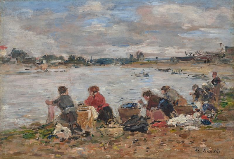 Laveuses au bord de la Touques, óleo sobre lienzo de Eugène Boudin que representa a mujeres junto a un río.
