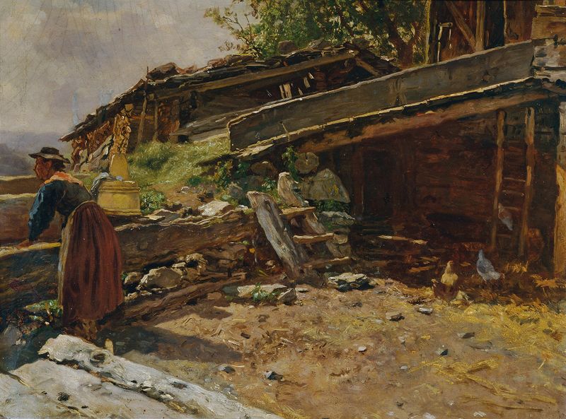 Landscape with serene water reflections by Anton Schrödl, oil on canvas