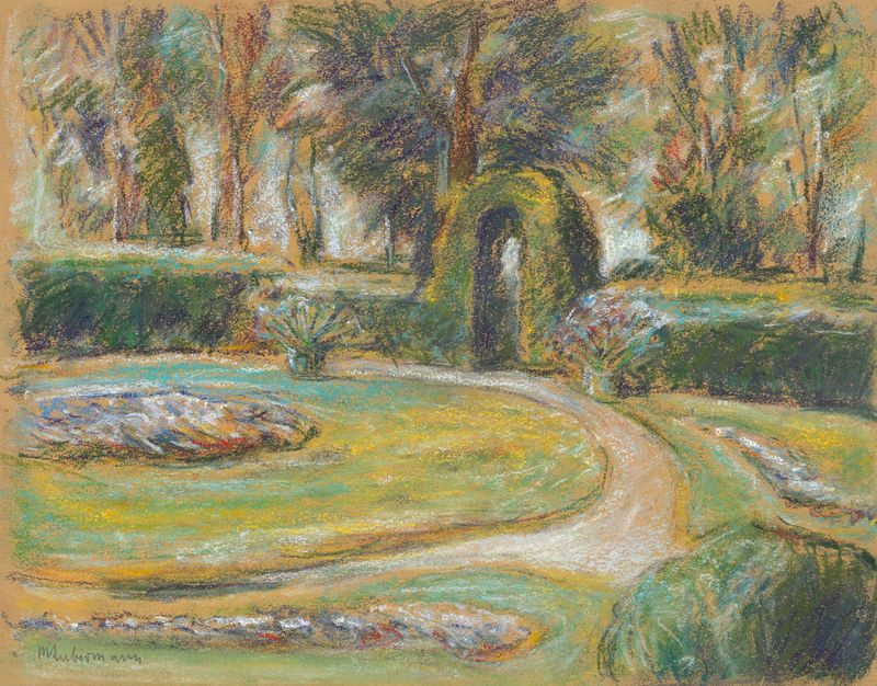 Cena botânica com um canteiro circular, pintura a óleo de Max Liebermann