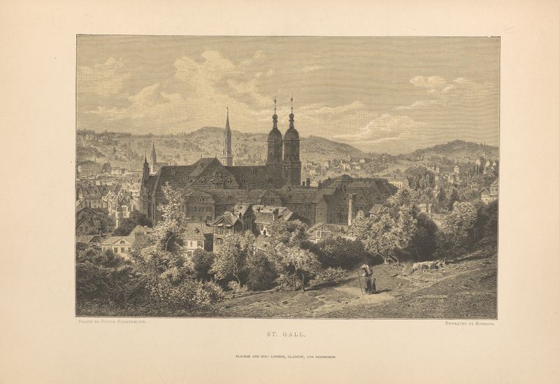 St. Gall de Theodor Gsell Fels, óleo sobre lienzo que representa un arco luminoso y sombras profundas.