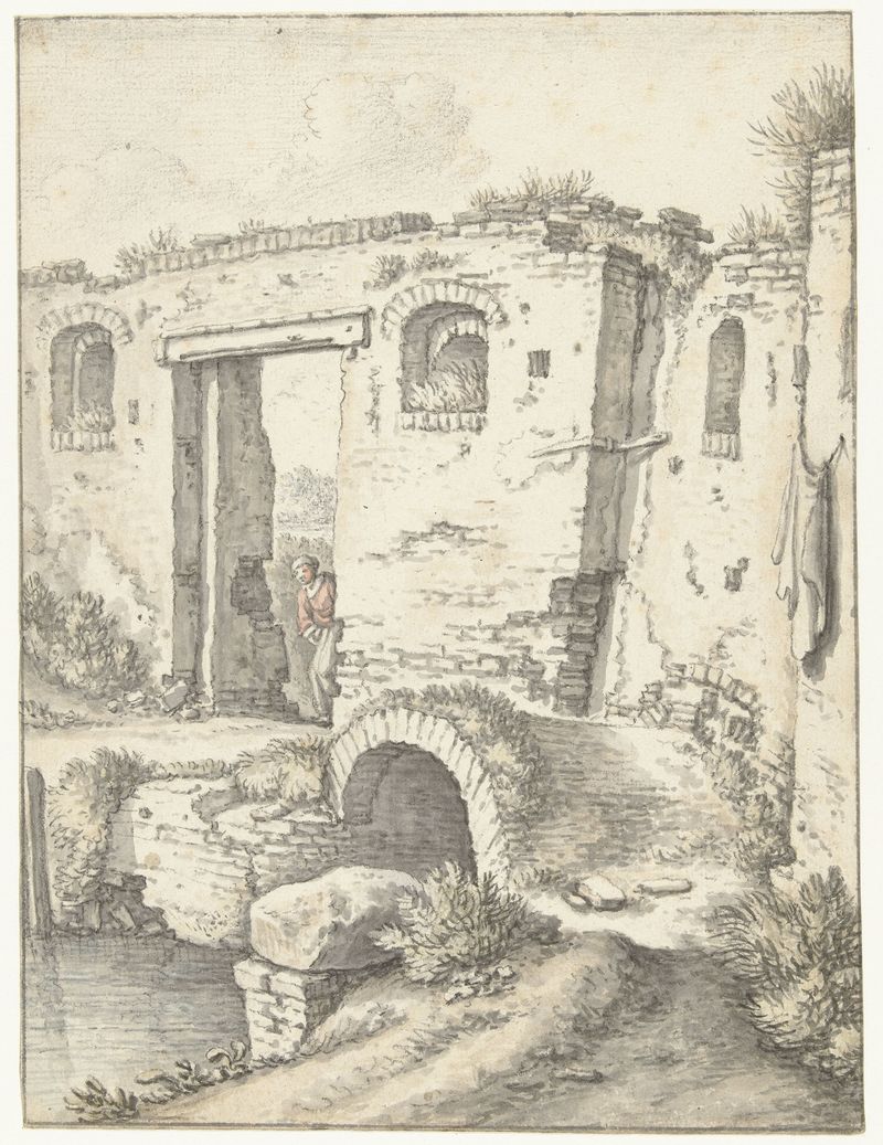 Zwartewaterpoortje te Utrecht by Herman Saftleven, oil painting depicting an archway over a river.