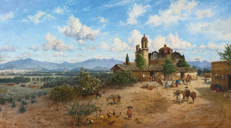 Landscape of El Valle De México by August Löhr, 1903, oil painting.