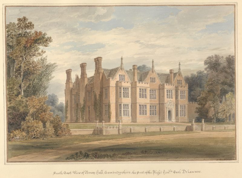 South East View of Bourn Hall, Cambridgeshire, aquarela sobre papel de John Buckler