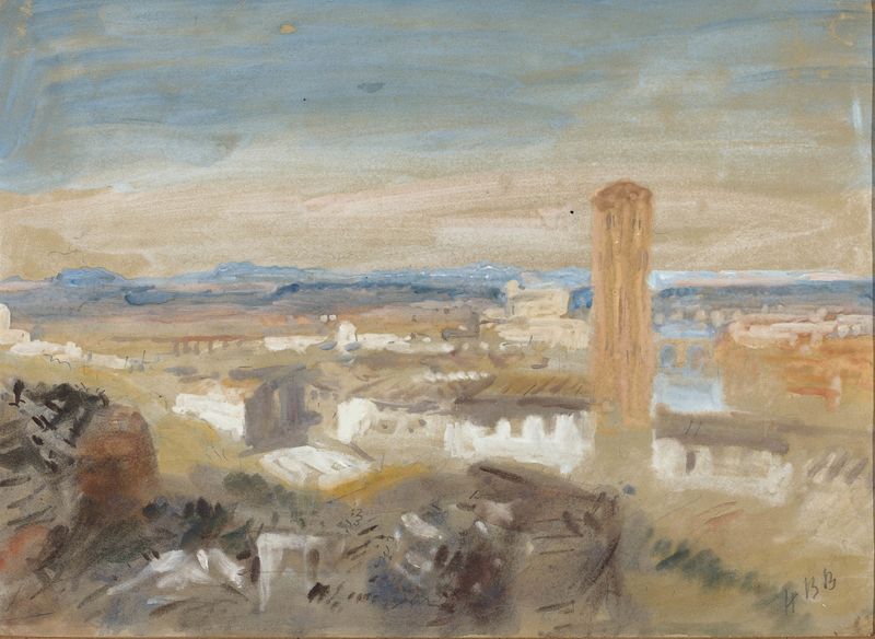 Obra de Romanticismo que muestra un campanile entre ruinas de Hercules Brabazon Brabazon