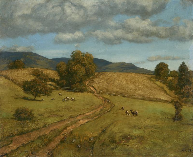 Paisagem de Black Forest Heights em um dia nublado por Hans Thoma, pintura a óleo