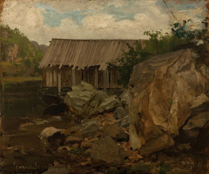 Hitterøe de Amaldus Nielsen, pintura a óleo de uma figura olhando para um mar tempestuoso