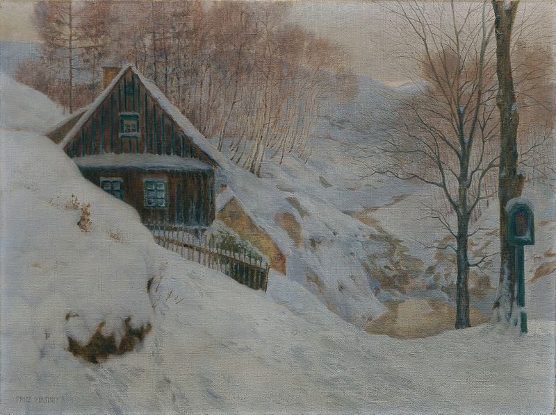 Landscape with a stream and lush foliage, oil painting by Fritz Pontini