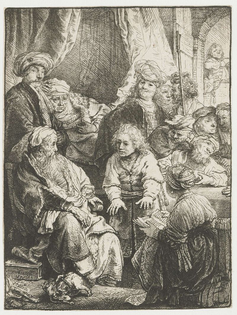 Gravura de Rembrandt van Rijn mostrando José cercado por luz e sombra.