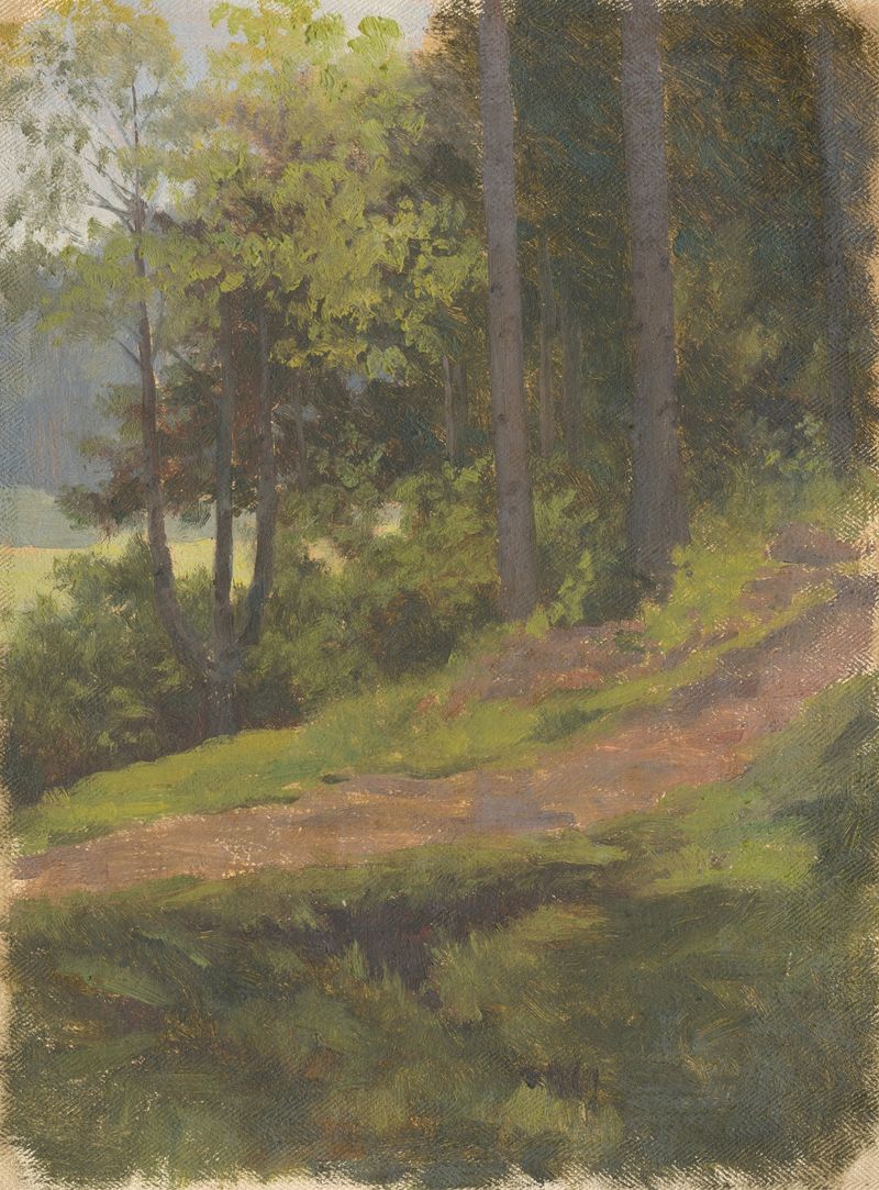 Sendero al borde del bosque, óleo de Jan Nowopacký