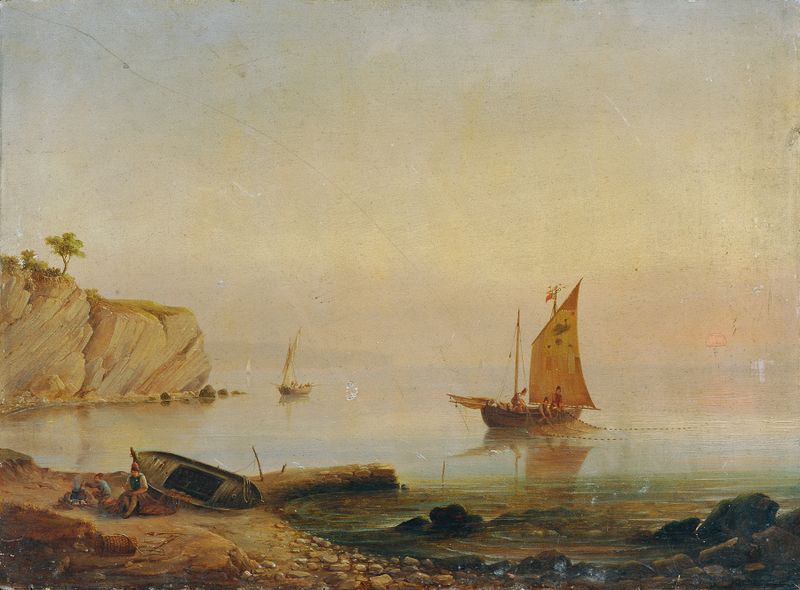Pintura al óleo de paisaje de Franz Hoffmann con un escenario tranquilo