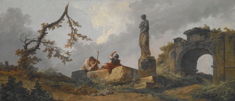 Estatua en ruinas, destacando luz y sombra, de Hubert Robert
