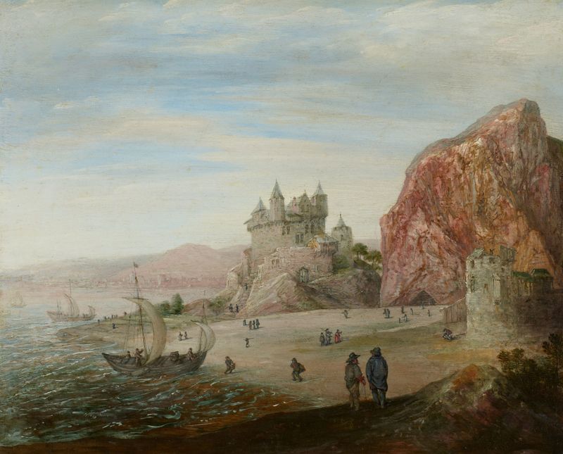 Paisagem costeira com falésias de granito, óleo sobre tela de Cornelis Johannesz. Liefrinck