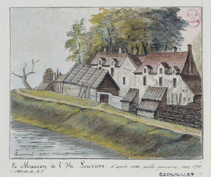La maison de l’île Louviers by Alfred Bonnardot, oil painting depicting a house with soft greens and ochre.
