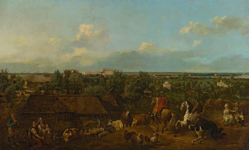 Paisagem rococó de Bernardo Bellotto, retratando um rio, jardins e arquitetura