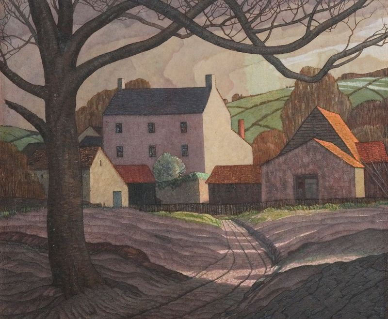 Paisagem de Magenta Farm, Monmouthshire por Guy Kortright, óleo sobre tela