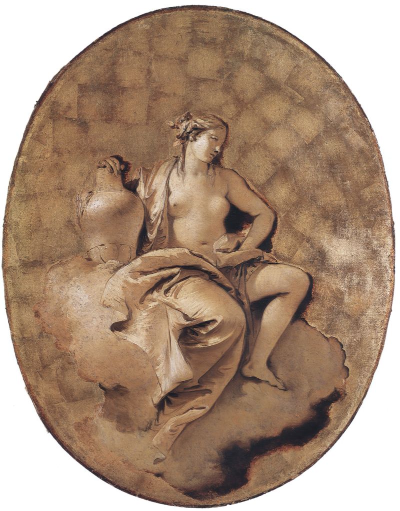 A Female Allegorical Figure by Giovanni Battista Tiepolo, oil painting depicting a serene woman in flowing robes.