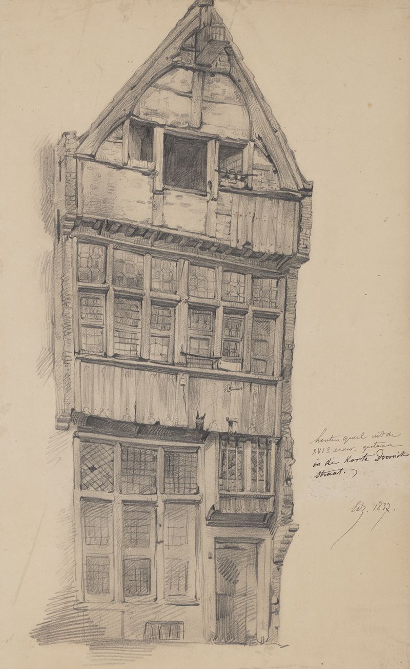 Architecture of a wooden facade in Antwerp by Edward Dujardin, oil painting